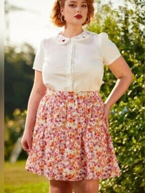 NWT Modcloth 70s Vibe Pink & Orange Tiered Skirt